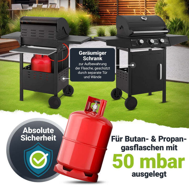 BBQ Gasgrill Louisiana Grillwagen mit 3 Brennern und Abdeckplane schwarz - 4260565523116