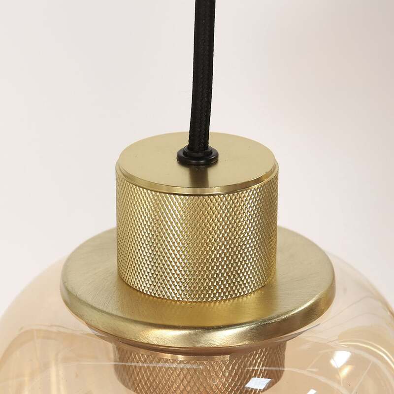 Hängeleuchte Reflexion 9-flammig Metall Glas messing amber dimmbar 140 cm - 8712746172966