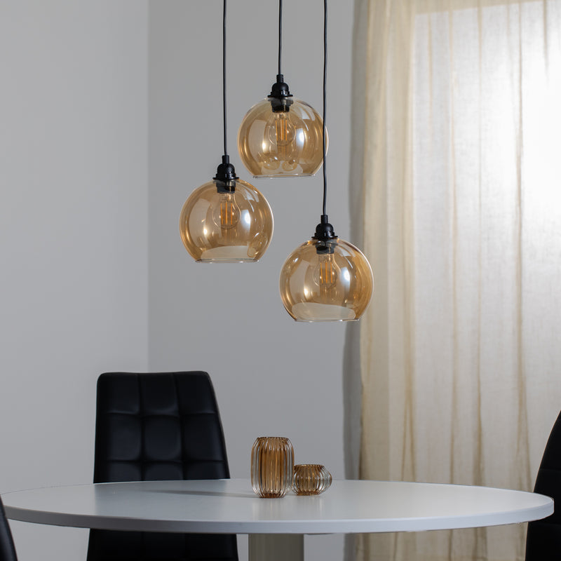 Hängelampe Gold 021 3-flammig Ø20cm Glas Metall dimmbar schwarz-gold - 8682870091177