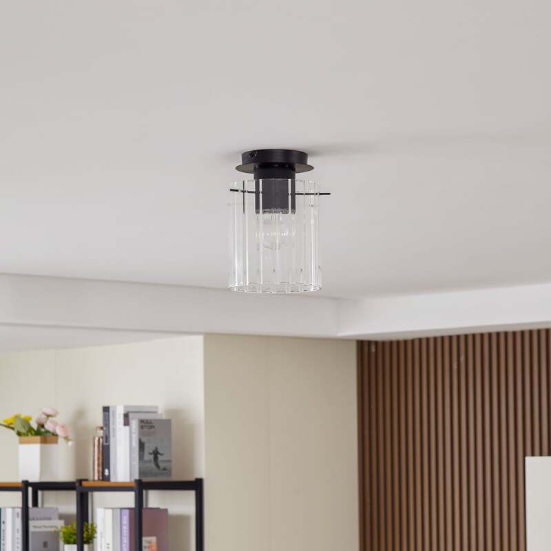 Lucande Deckenleuchte Eirian LED Lampe dimmbar schwarz Glas E27 Ø18cm 1-flammig - 4251911775761