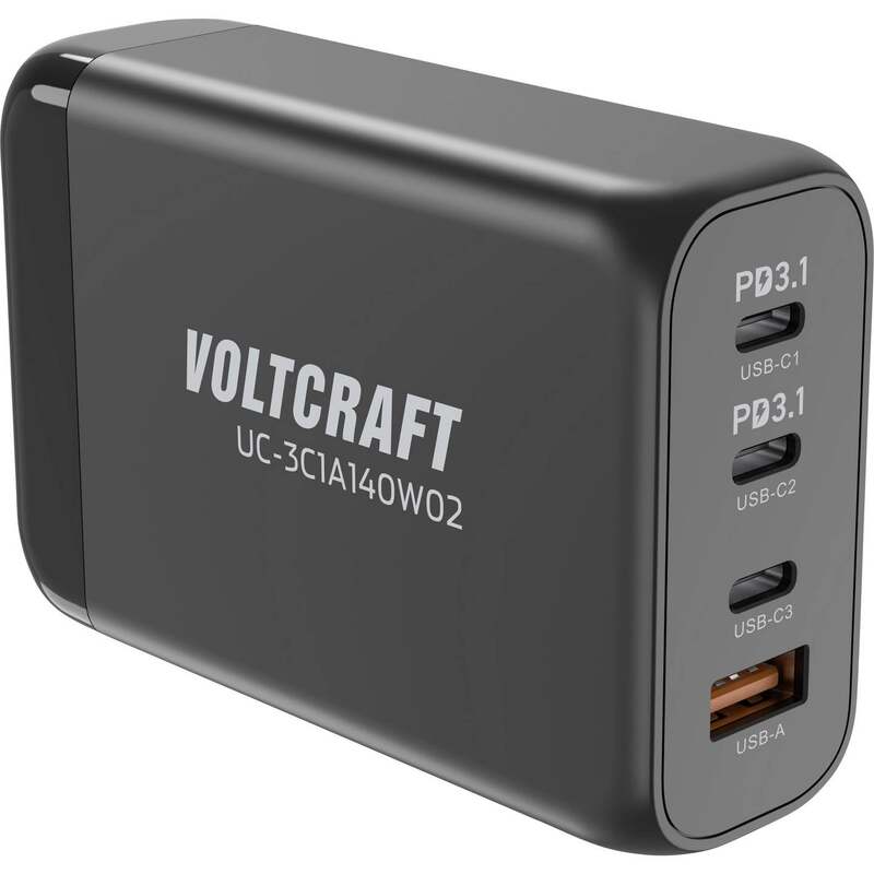 VOLTCRAFT USB Ladegerät Station Schwarz UC-3C1A140W02 GaN Netzteil 140W - 4064161342894