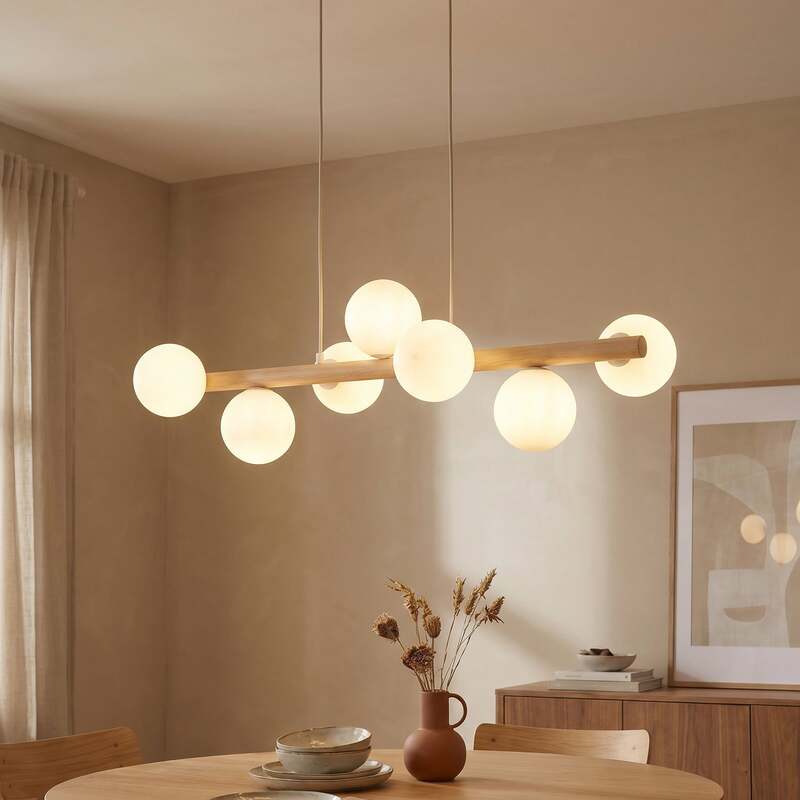 TK Lighting Hängeleuchte Estera Opalglas Holz siebenflammig Deckenlampe Leuchte - 5901780559052