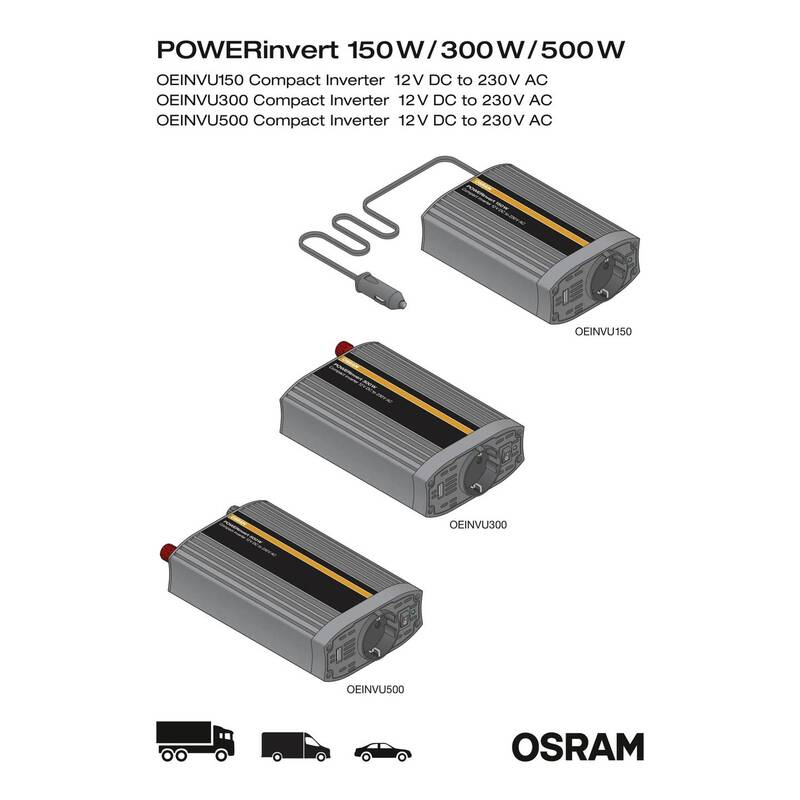 OSRAM POWERinvert 300W Wechselrichter 12V DC auf 230V AC mit Schutzfunktionen - 4062172406598
