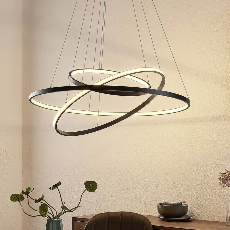 Lucande Pendelleuchte Hängelampe LED schwarz Ezana Leuchte dimmbar Aluminium - 4251911705157