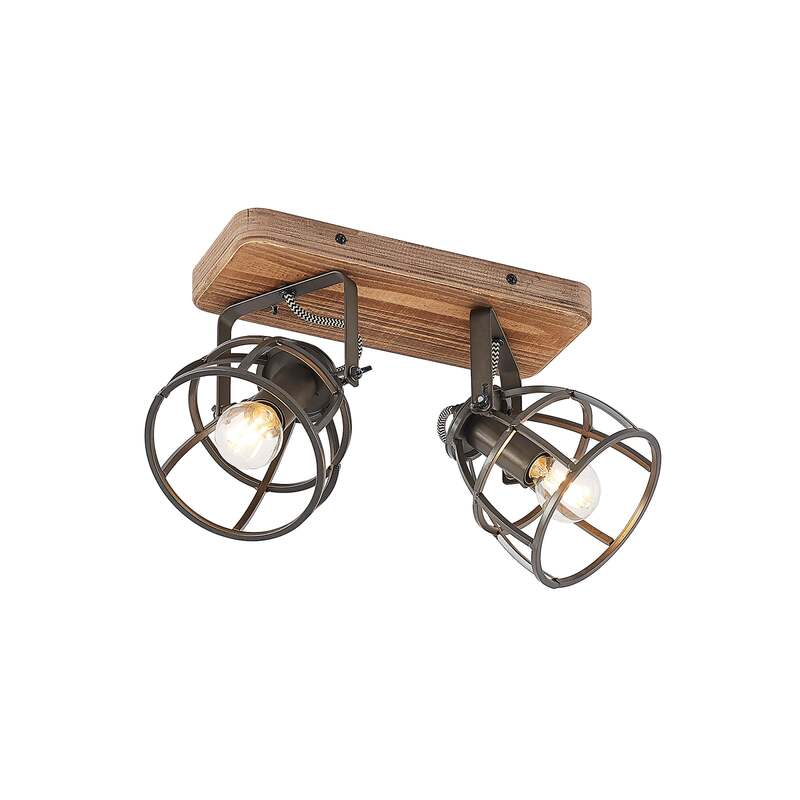 Lindby Deckenstrahler Rutger LED Strahler Holz dimmbar schwarz 2-flammig 36cm - 4251096596076