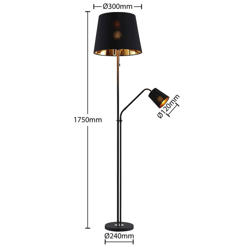 Lindby Stehlampe Efalia LED Leselampe schwarz-gold Textil 175cm mit Schalter - 4251911741278