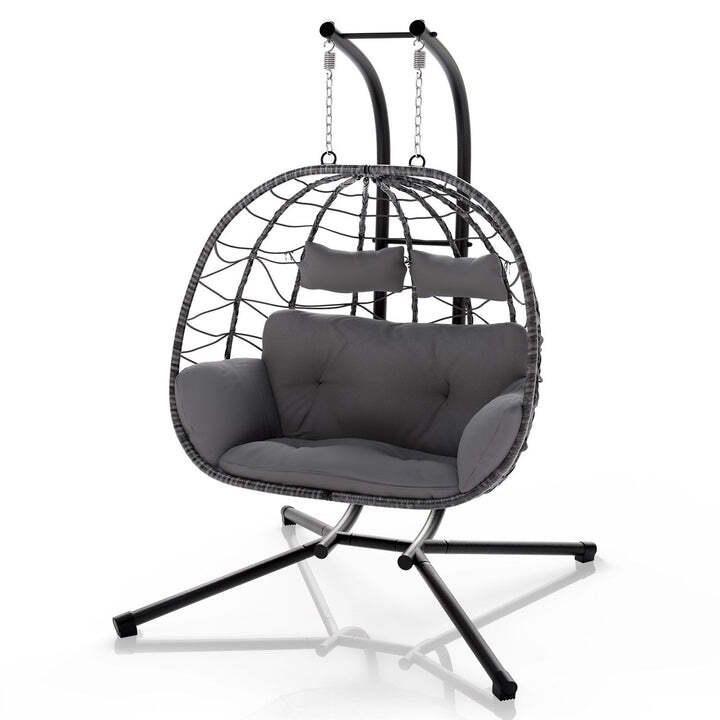 Polyrattan Doppelhängesessel Aria für 2 Personen mit Gestell und Kissen grau - 4262437181332