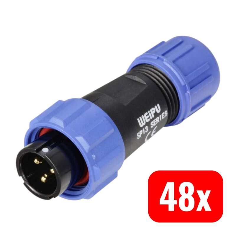 Weipu Rundstecker SP1310 P 3 I Stecker gerade 3-polig schwarz Anschluss Löten - 2050001514158