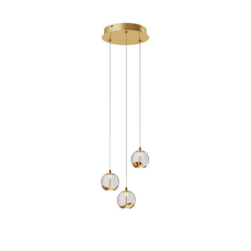 Lucande Pendelleuchte Hängeleuchte Hayley LED Glas Kugel Gold Esstisch dreiflamm - 4251096562453