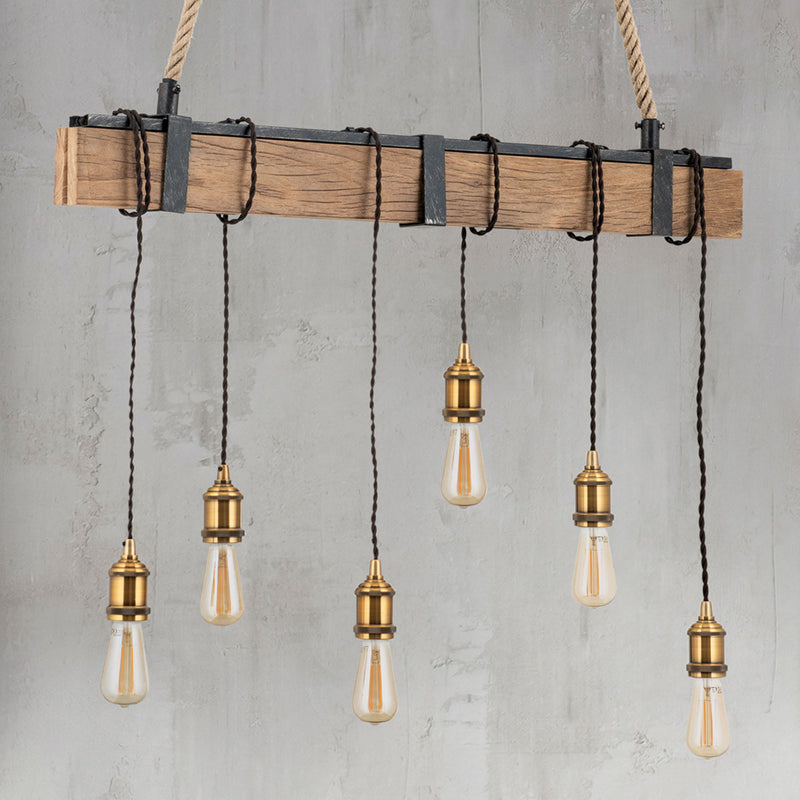 Orion Hängelampe Cellar 6-flammig LED Hängeleuchte Hanfseil dimmbar braun 85cm - 9003090257423