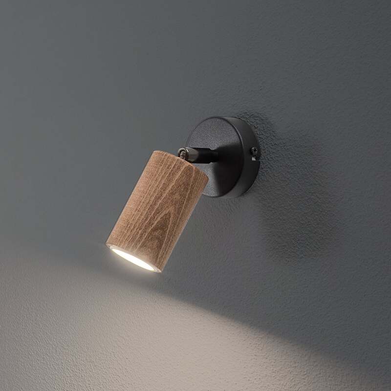Wandleuchte Nise Wandlampe schwarz Holz Leuchte Lampe Stahl Wohnzimmer GU10 LED - 5907565970494