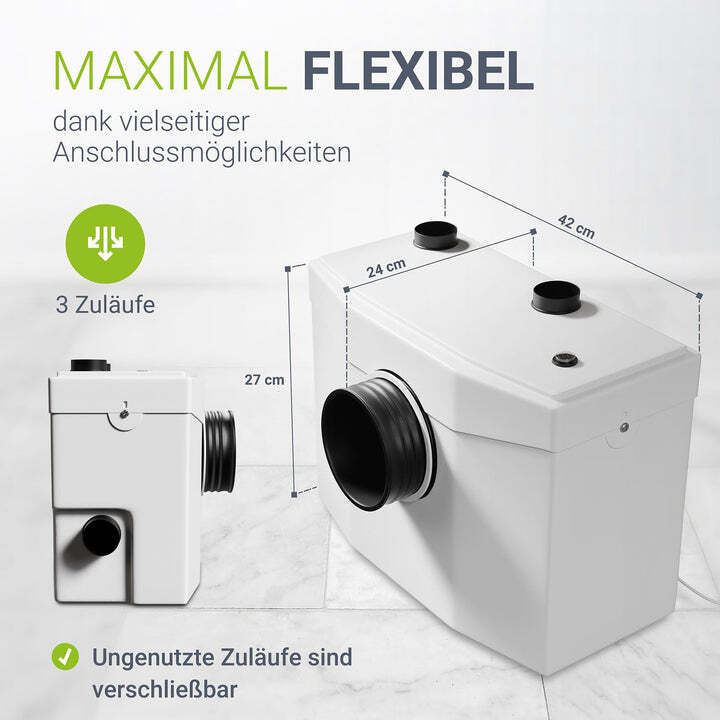 Hebeanlage Schmutzwasserpumpe 600W 240l/min 7m Förderhöhe IPX4 weiß 42x27x24cm - 4262437183305