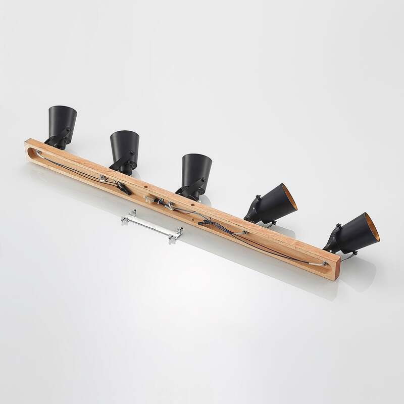 Lindby Deckenstrahler Kimban 5-flg 106 cm Holz Metall dimmbar schwarz/gold - 4251911706802
