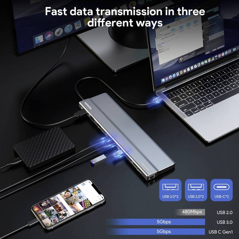 Renkforce USB-C Dockingstation RF-DKS-902 mit Kartenleser 4K HDMI grau - 4064161246857