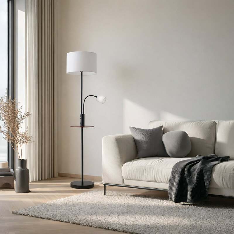 Lindby Stehlampe Aovan LED Lampe Tischleuchte schwarz Ablage USB-Anschluss 170cm - 4251911702637
