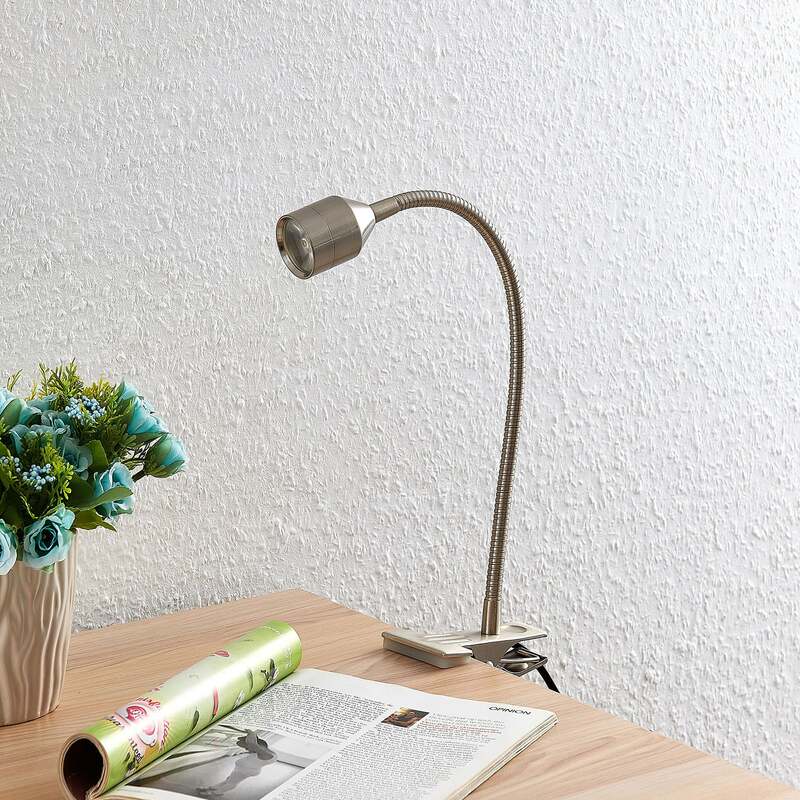 Lindby LED-Klemmleuchte Djamila Tischleuchte Lampe höhenverstellbar nickel 39cm - 4251096572650