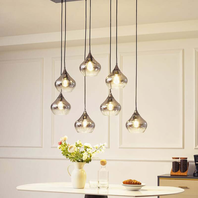 Lucande Hängeleuchte Jarven Hängelampe Deckenlampe Lampe 7-flammig schwarz Glas - 4251911791587