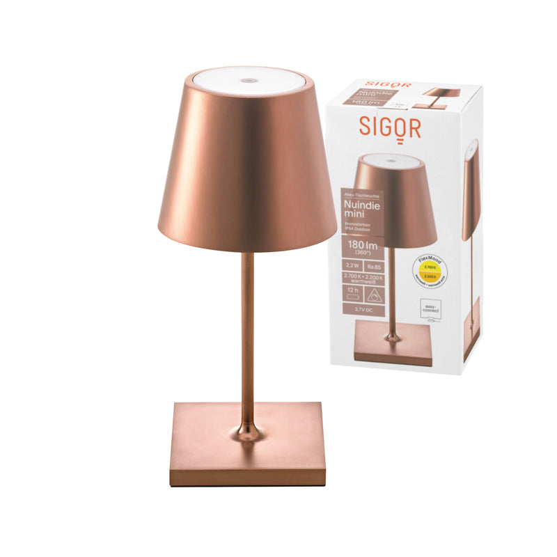 Sigor LED Tischleuchte Nuindie mini dimmbar bronze IP54 Akku Lampe 25cm hoch - 4028085454804