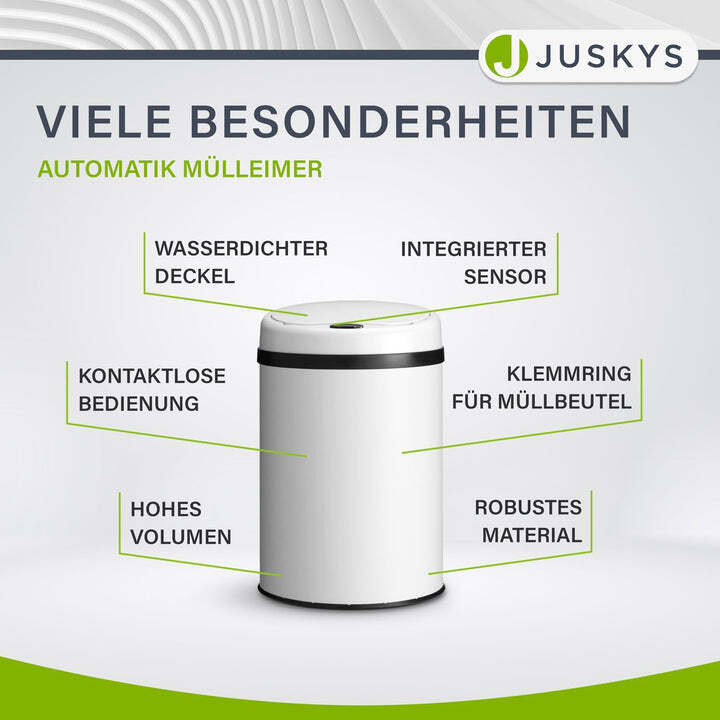 Runder Mülleimer Abfalleimer mit Sensor 30L Hygienisch Weiß für Küche und Bad - 4260565529675