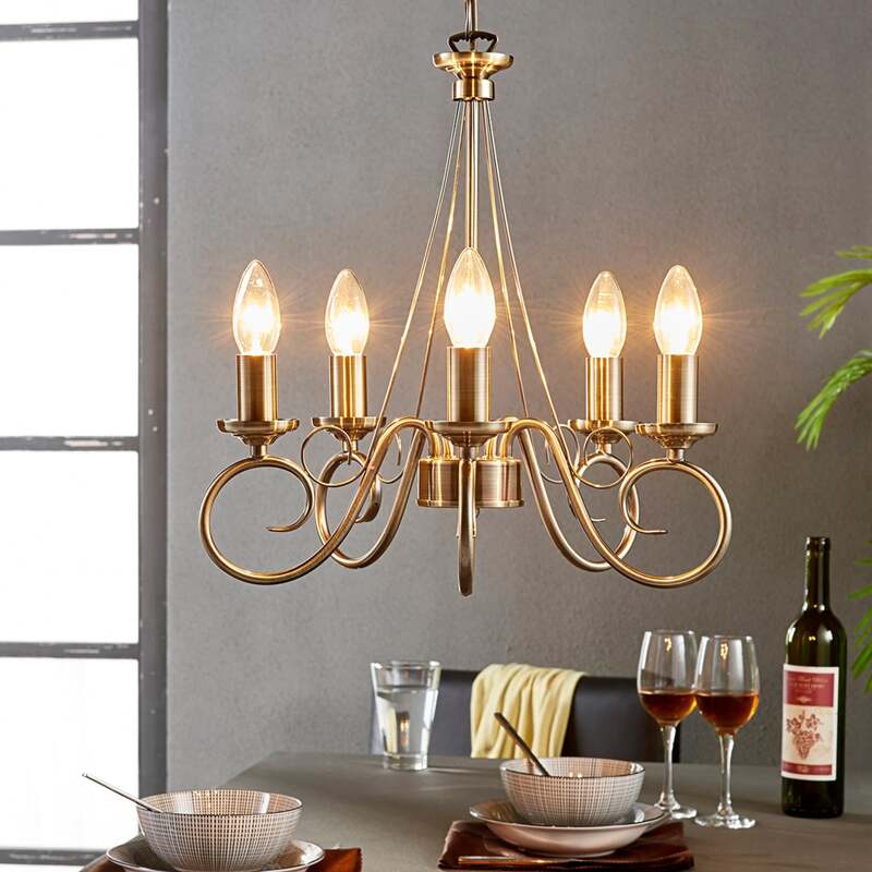Lindby Kronleuchter Hängeleuchte Marnia LED 5-flammig dimmbar altmessing Ø40cm - 4251096524130