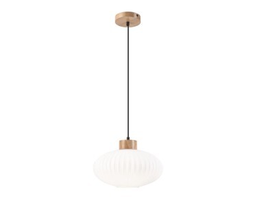 Lamkur Harmony Pendant Light, Ø 25 Cm, White/oak, Glass/wood - 5907687453493