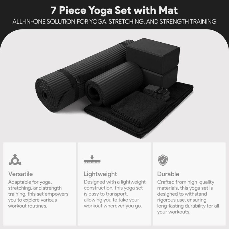 BalanceFrom Yoga Set 7-teilig mit Matte Blöcken Handtüchern und Gurt Fitness - 0810963031092