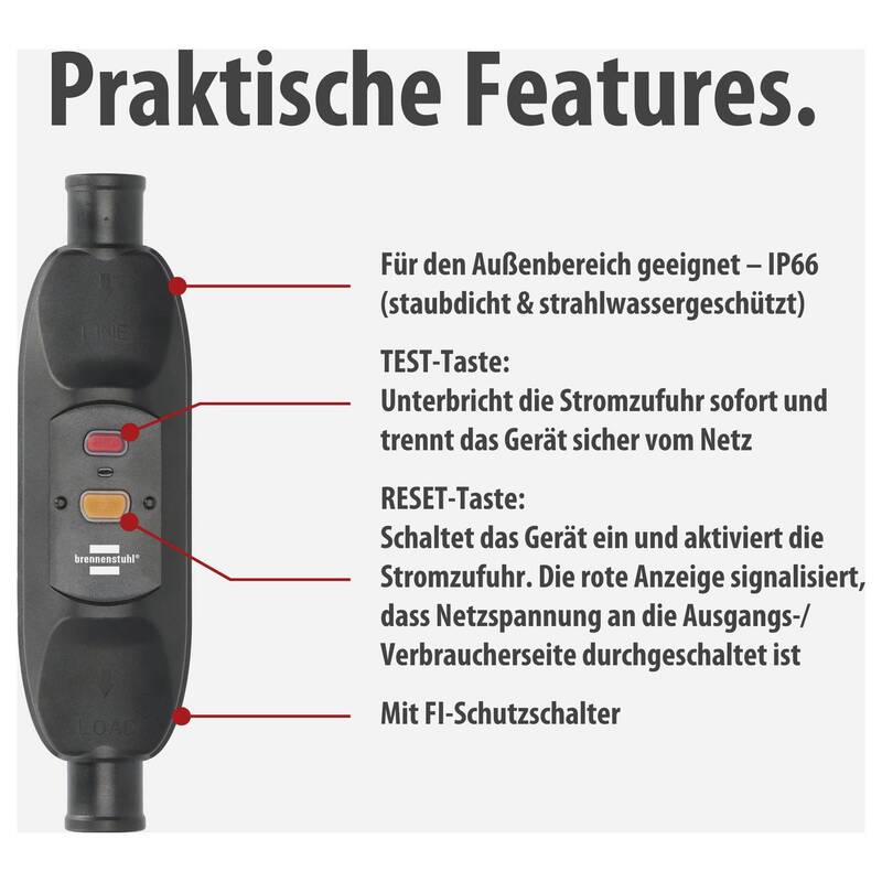 Brennenstuhl Personenschutzschalter Schutzschalter PRCD Zwischenstecker IP66 - 4007123688920