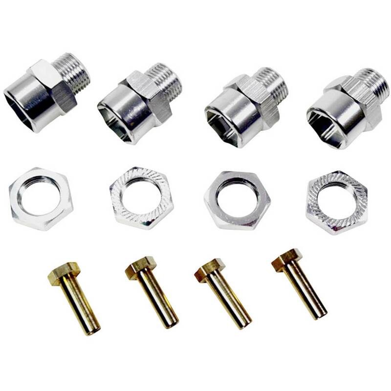 Absima Felgenmitnehmer Aluminium 12 mm auf 17 mm +15 mm Verbreiterung Silber Set - 4250650938215