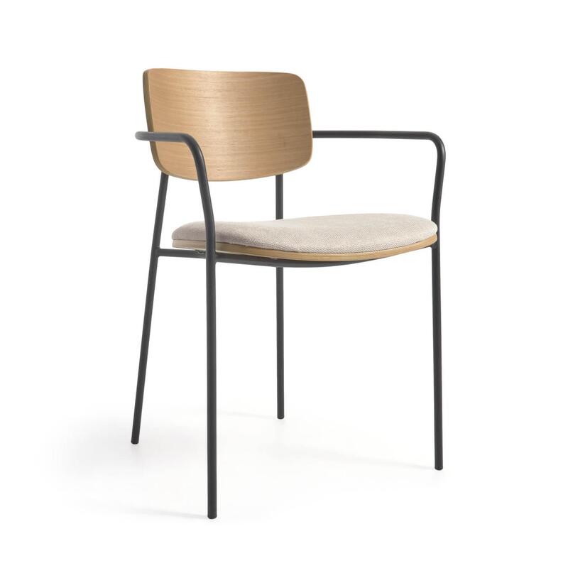 Kave Home Stuhl Sessel Maureen Holz Beige Metall Eichenfurnier Naturausführung - 8433840689197