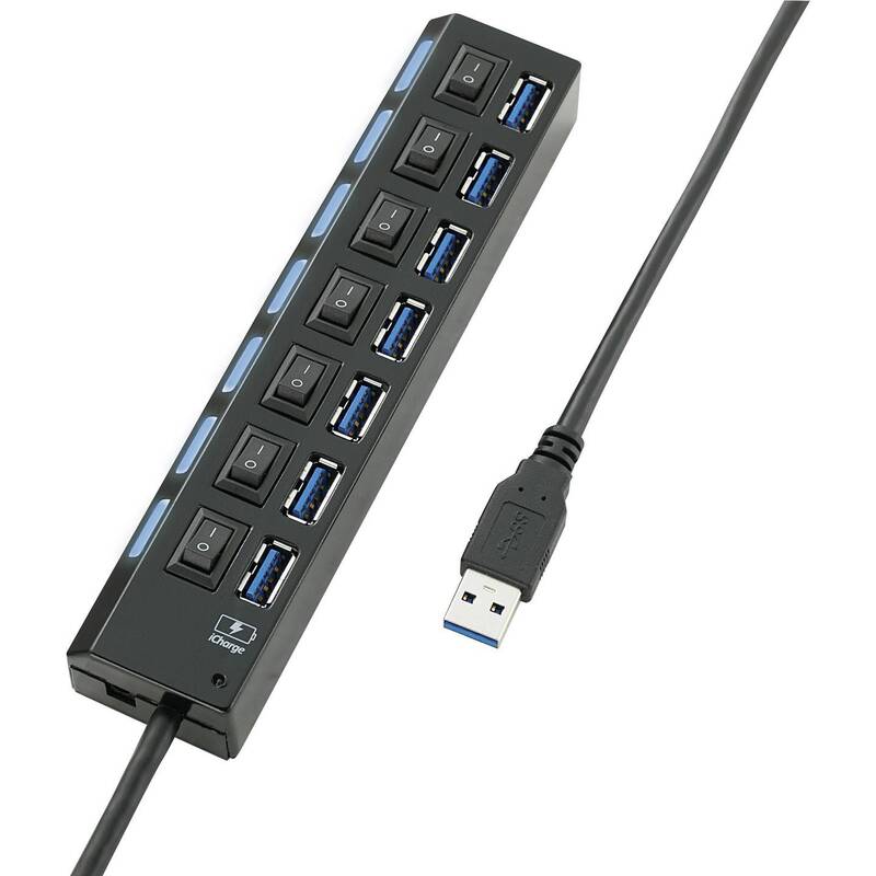 Renkforce 7 Port USB 3.0-Hub einzeln schaltbar Status-LEDs iPad-Ladeport Schw278 - 4016139334042