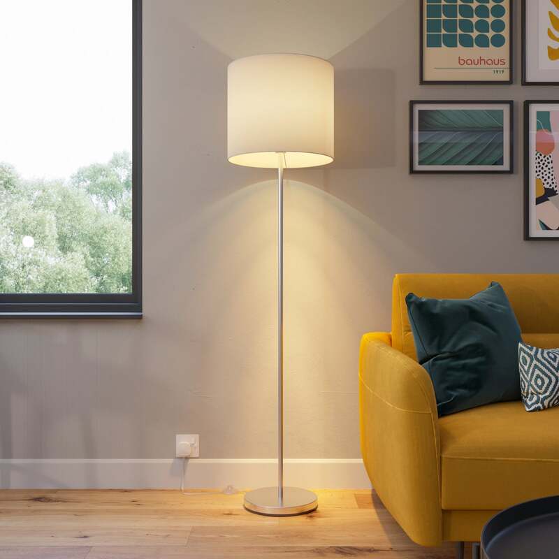 Lindby Stehlampe Everly LED Lampe Leuchte Stoffschirm weiß 166cm hoch E27 - 4251096545234