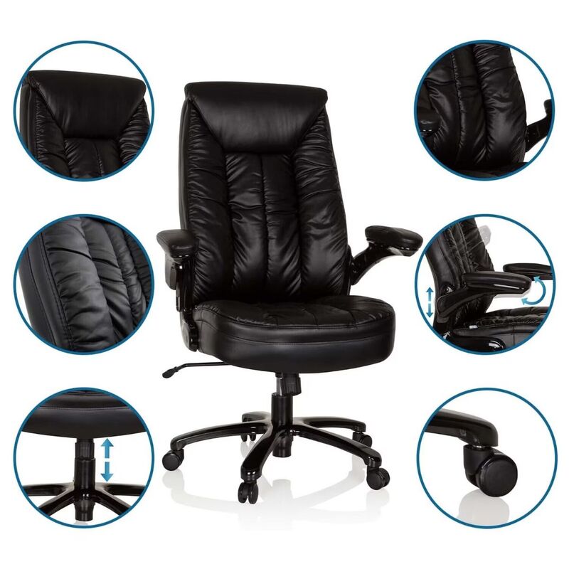 hjh OFFICE XXL Drehstuhl INSTRUCTOR III Leder ergonomisch klappbare Armlehnen - 4064323017509