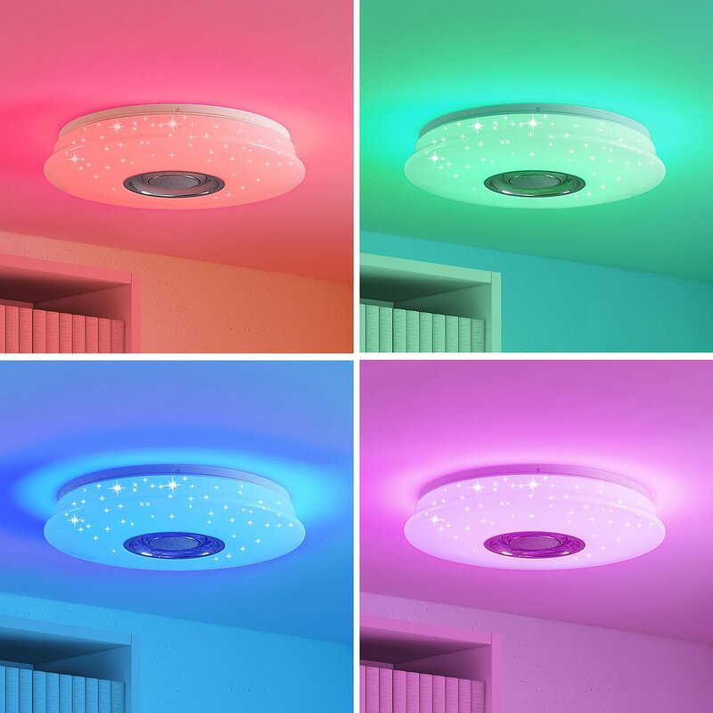 Lindby Deckenleuchte Deckenlampe LED Lampe Speaker opalweiß Fernbedienung RGB600 - 4251096593556