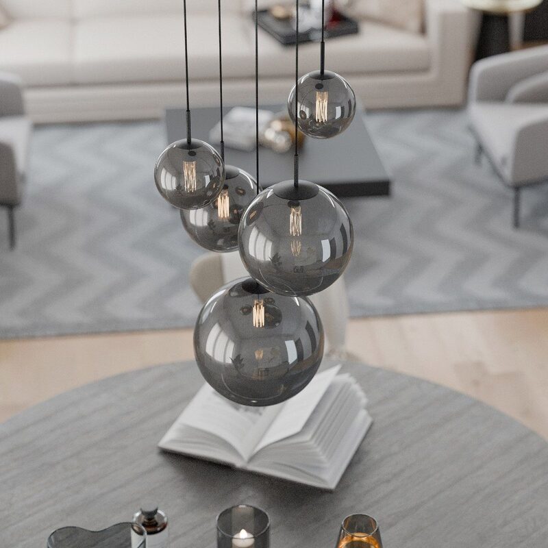 Liadomo Pendelleuchte Vetro Cluster Lampe 5-flammig Rauchglas rauchfarben getönt - 4252008714557