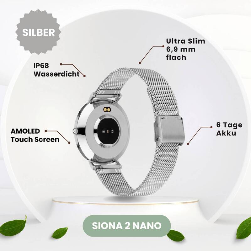 XCOAST SIONA 2 Smartwatch Silber IP68 AMOLED bis 6 Tage Akku - 4260449577082