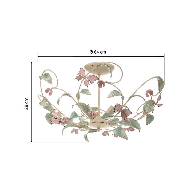 Deckenlampe BUTTERFLY LED 3-flammig dimmbar creme grün rosé Ø 64 cm Edelstahl - 5907565962871