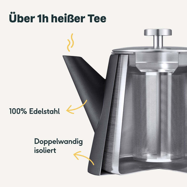 SILBERTHAL Teekanne Kanne Edelstahl Sieb Glas Thermo 1l Schwarz122 - 4260470462159