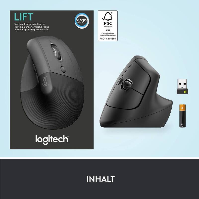 Logitech Lift Ergonomische Maus Bluetooth Funkoptisch 4000dpi Graphit 6 Tasten - 5099206099784