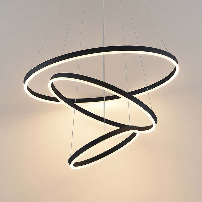 Arcchio Hängeleuchte Albiona LED Pendelleuchte dimmbar schwarz 3 Ringe Ø 80 cm - 4251096597691