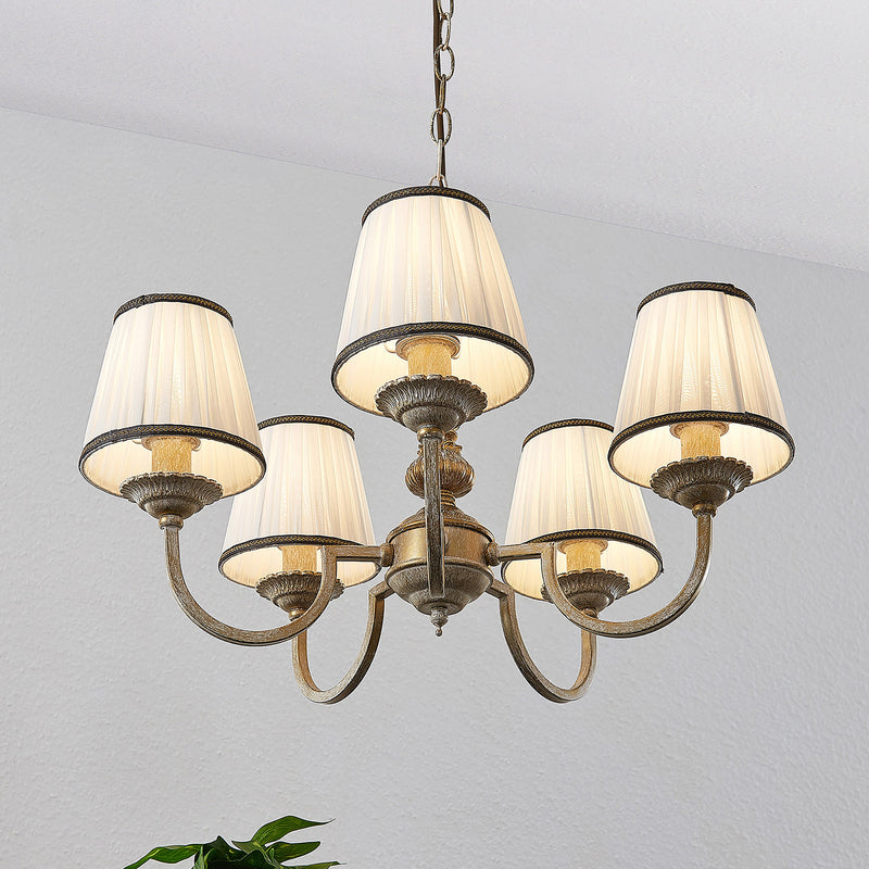 Lindby Kronleuchter Hängeleuchte Lumiel LED 5-flammig dimmbar creme messing 55cm - 4251096571394