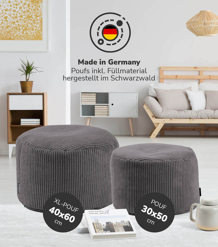 mokebo Pouf Hocker Sitzhocker Der Faule Lenz Bodenkissen anthrazit Cord 30x50 cm - 4260669189560