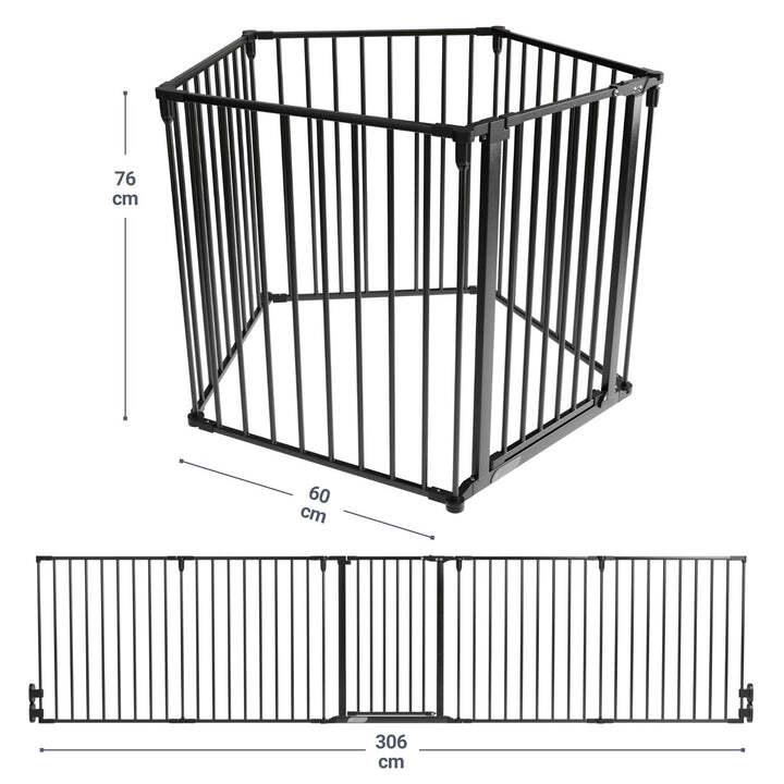 Kamin- / Ofenschutzgitter 300 cm Sicherheitsgitter mit Tür schwarz Metall - 4260304766903