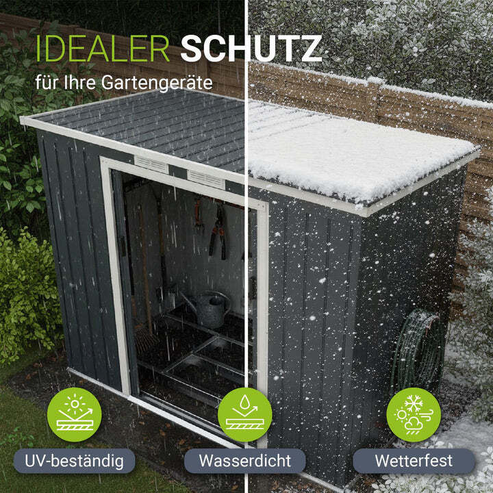 Gerätehaus Metall Geräteschuppen Gr M verzinkter Stahl Fundamentrahmen Anthrazit - 4260304768280