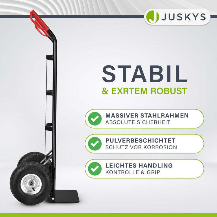 Sackkarre Basic klappbar schwarz mit roten Griffen große Lufträder 100kg 118cm - 4260565522515