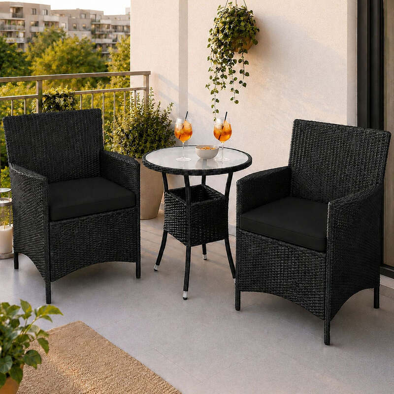 Polyrattan Balkon Set Bayamo 2 Personen Sitzgarnitur wetterfest schwarz - 4260565523918