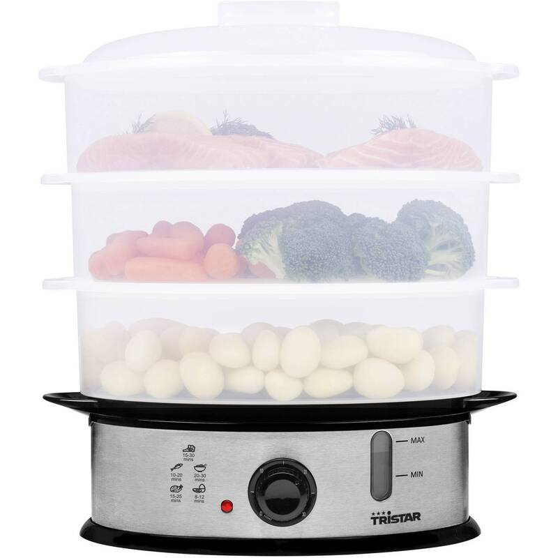 Tristar Dampfgarer Dampfer BPA-frei Edelstahl 1200W 3 Ebenen Schwarz 1,5kg - 8713016065728