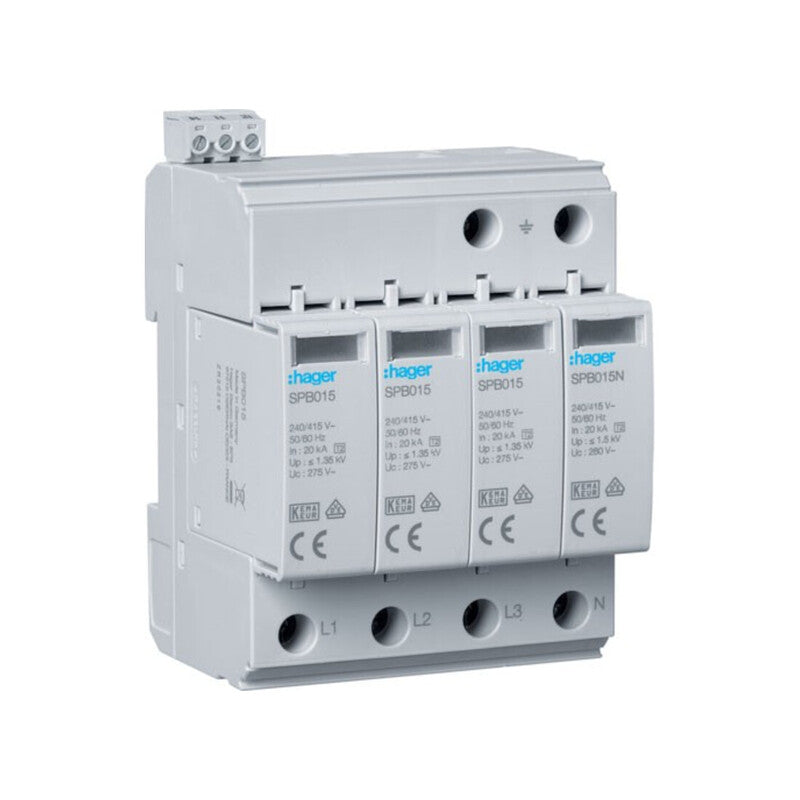 Hager Überspannungsableiter T2 4P 40kA Schutzgerät für TN-S und TT Systeme 80kA - 3250615514905
