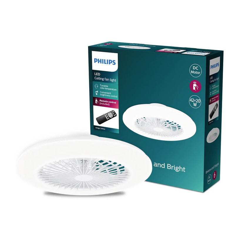 Philips Amigo Deckenventilator 25W 590mm Weiß mit Beleuchtung fernbedienbar - 8720169260627