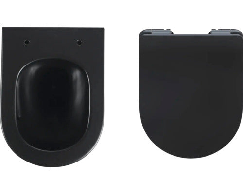 form&style Wand-WC SAMAR Tiefspüler schwarz matt mit WC-Sitz ohne Spülrand - 4306516378227