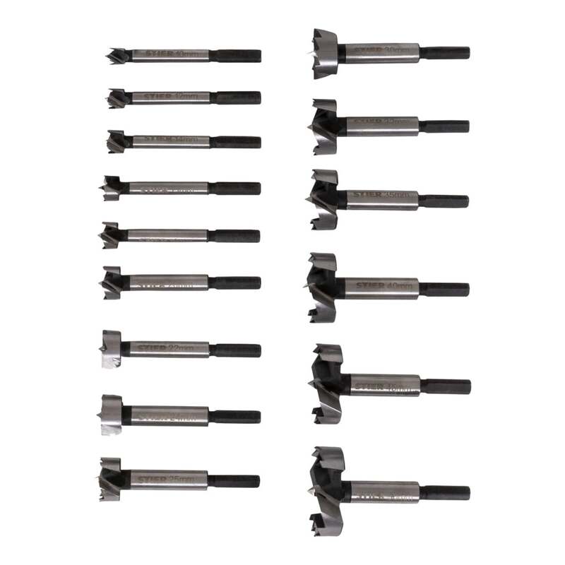 Stier Forstnerbohrer Bohrer Set 15-teilig in Holz-Kassette 10-50mm C45 Stahl - 4251709636229
